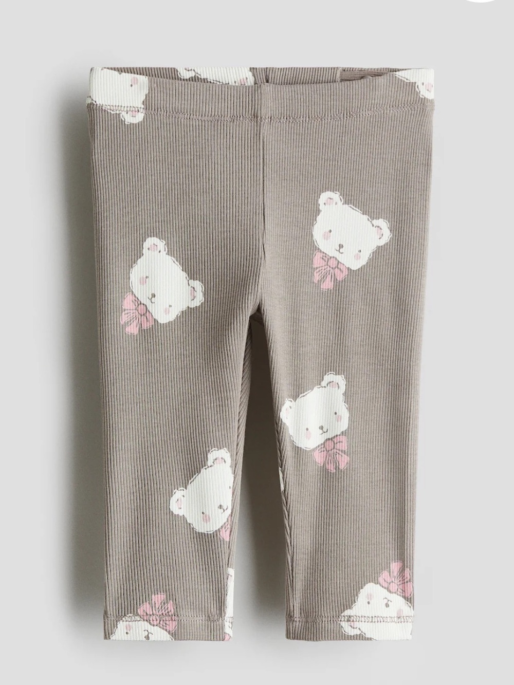 10/$15 H&M Taupe Ribbed Leggings with White Bear and Pink Bow Print